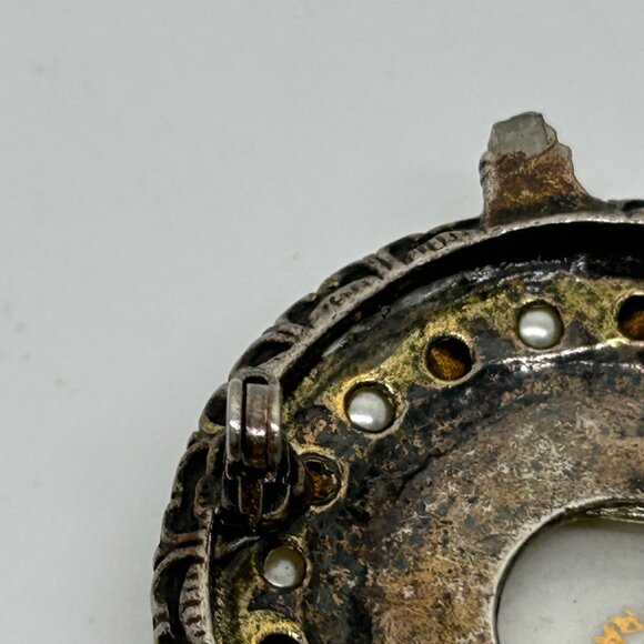 Vintage Limoges Porcelain Cameo Brooch Faux Pearls Rhinestones Hand Painted READ - Picture 12 of 16